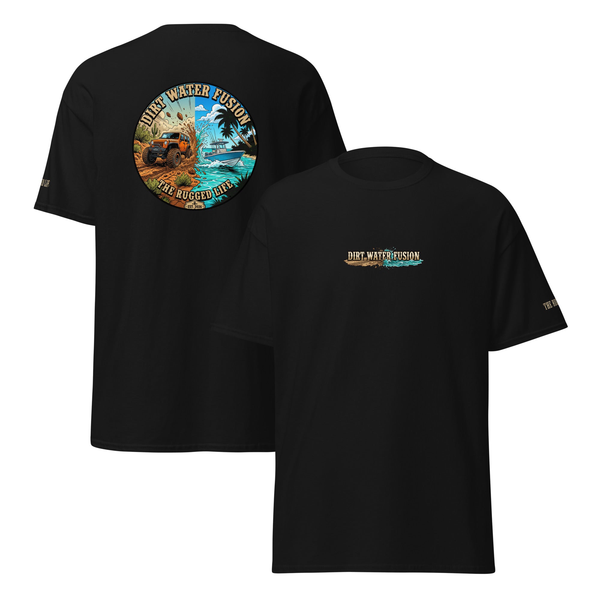 Jeep & Boat Classic Tee - Off-Road Water Adventure Shirt | Dirt Water Fusion image
