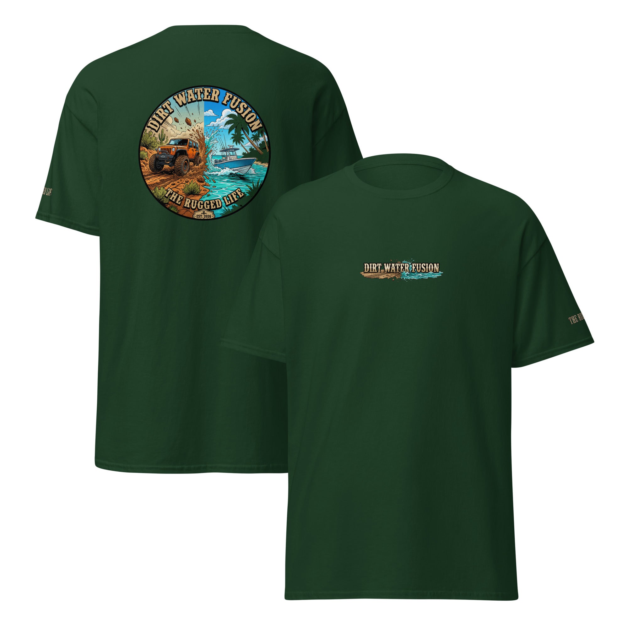 Jeep & Boat Classic Tee - Off-Road Water Adventure Shirt | Dirt Water Fusion image

