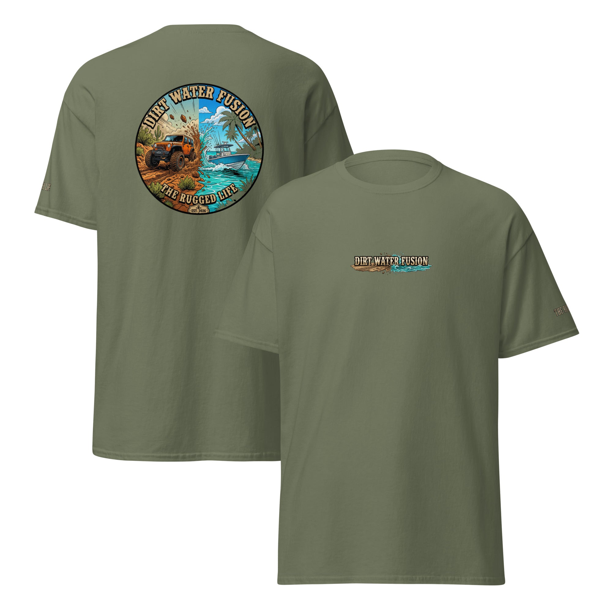 Jeep & Boat Classic Tee - Off-Road Water Adventure Shirt | Dirt Water Fusion image
