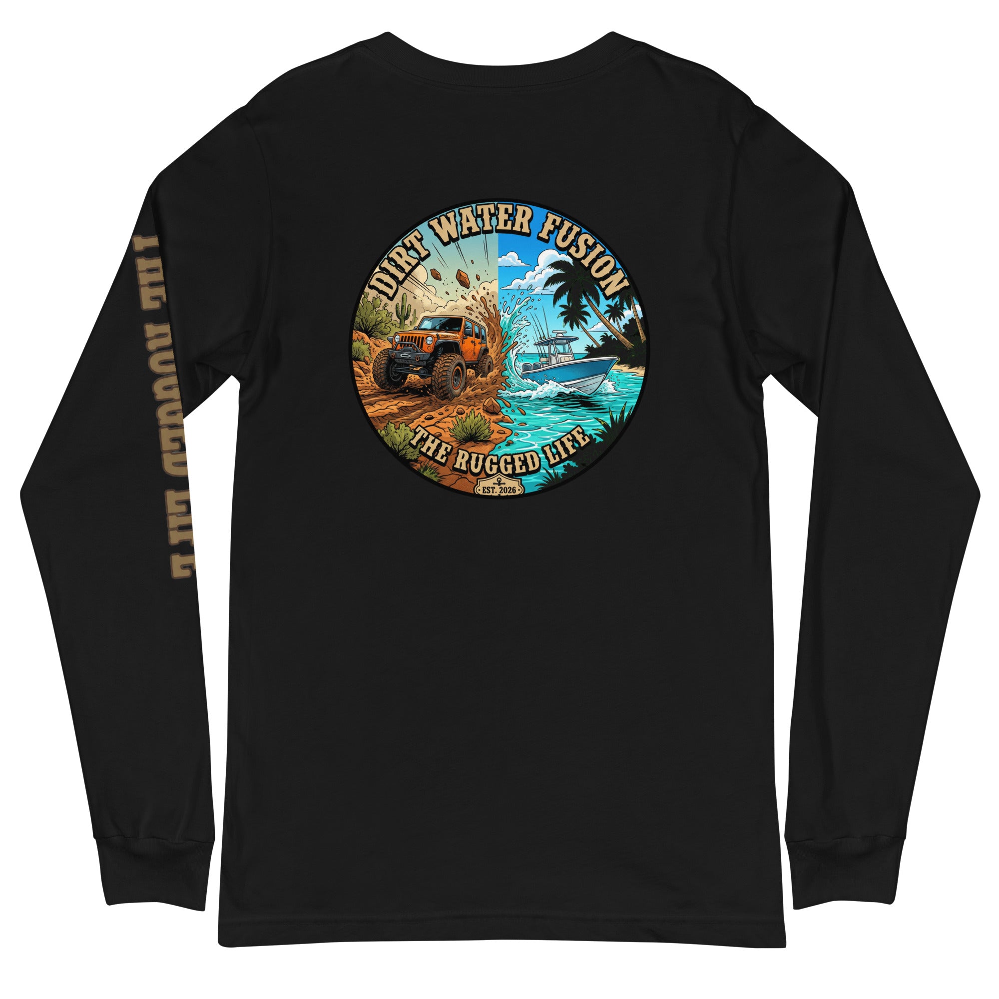 Jeep & Boat Long Sleeve Tee - Off-Road Water Adventure Shirt | Dirt Water Fusion image
