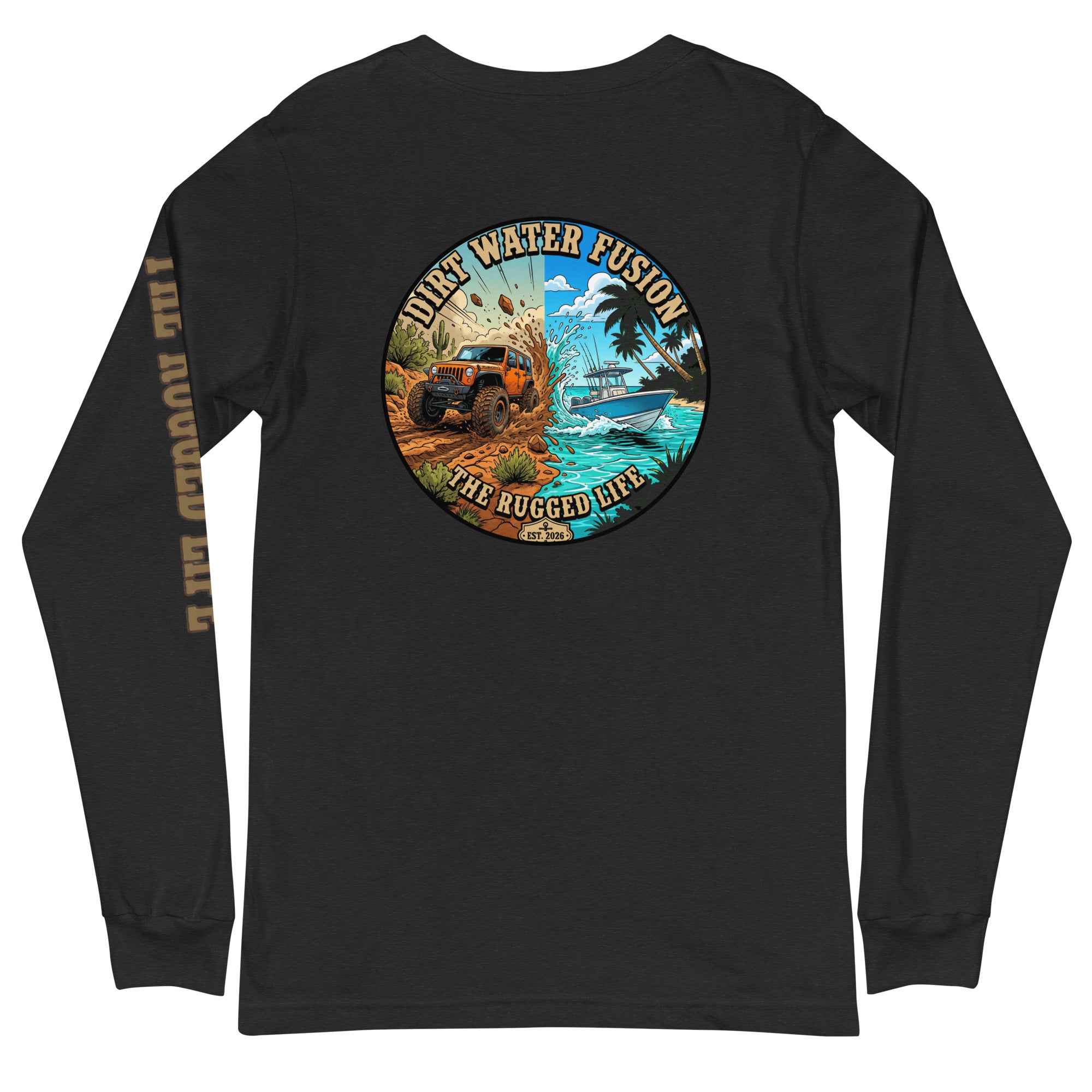 Jeep & Boat Long Sleeve Tee - Off-Road Water Adventure Shirt | Dirt Water Fusion image
