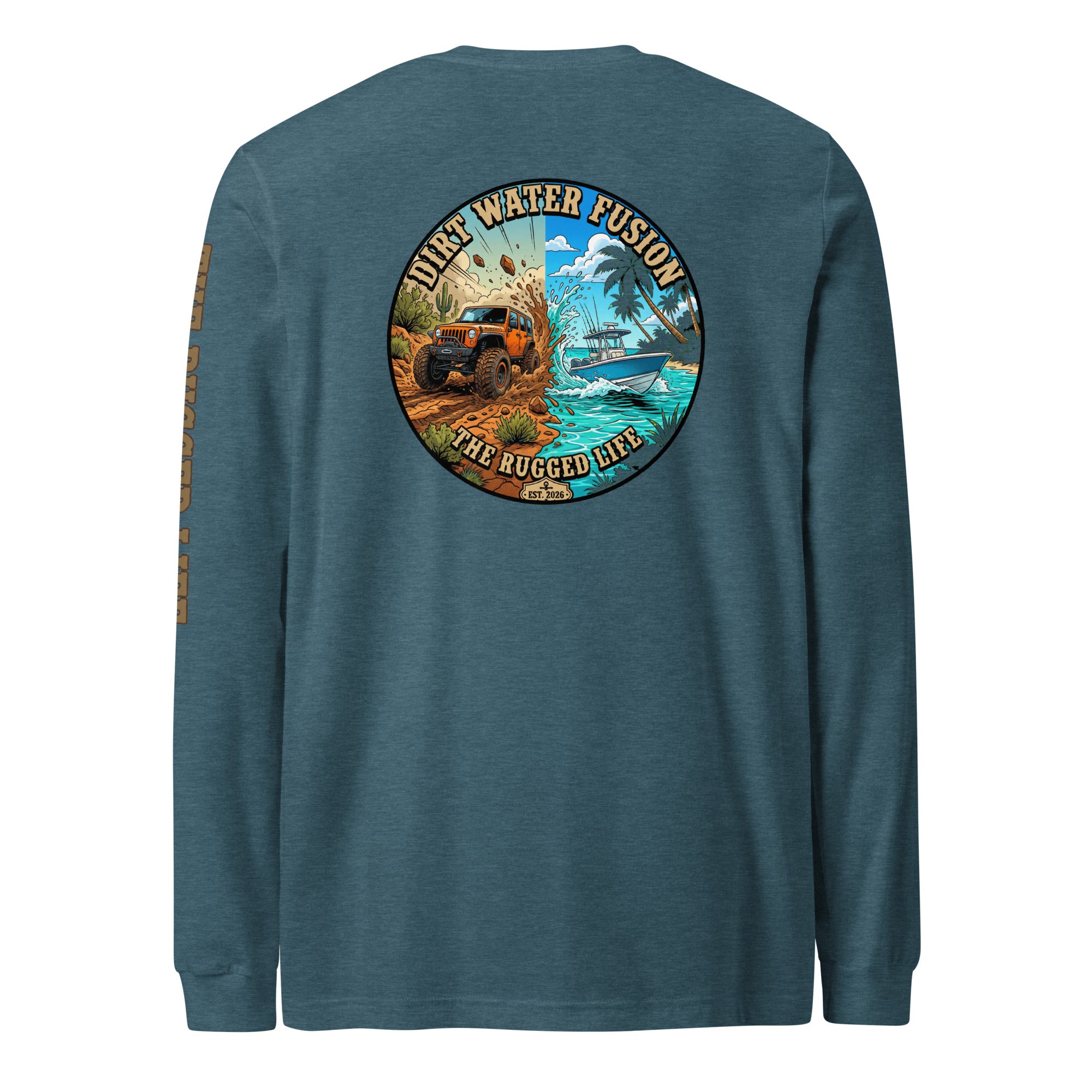 Jeep & Boat Long Sleeve Tee - Off-Road Water Adventure Shirt | Dirt Water Fusion image
