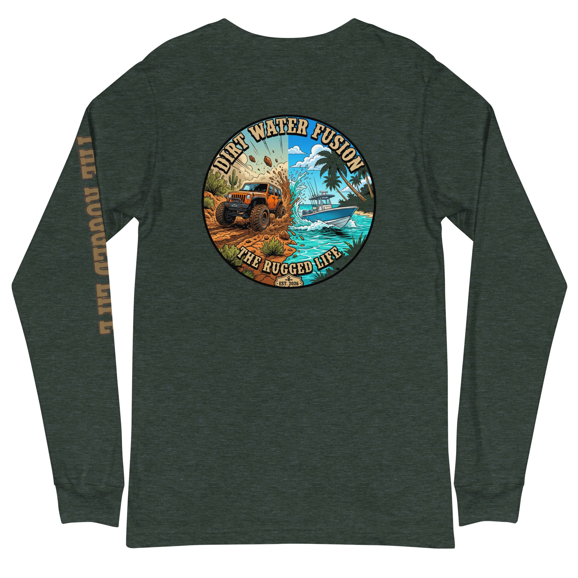 Jeep & Boat Long Sleeve Tee - Off-Road Water Adventure Shirt | Dirt Water Fusion image
