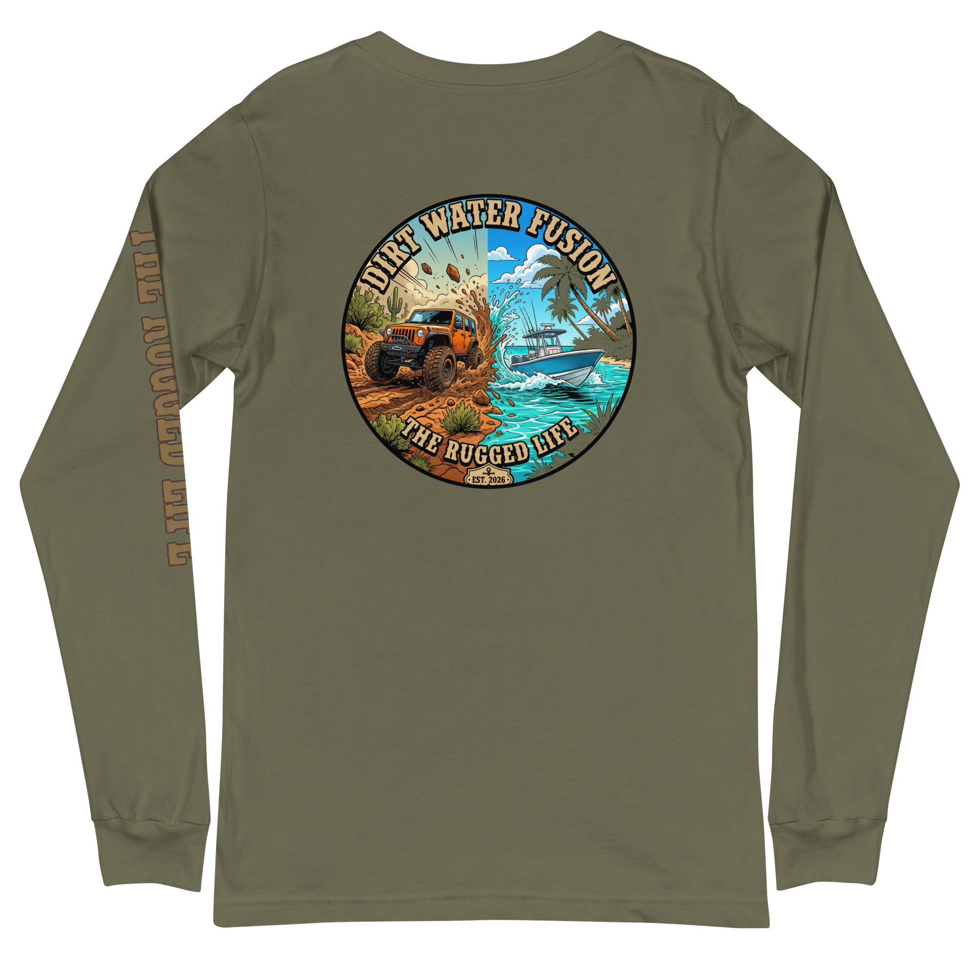 Jeep & Boat Long Sleeve Tee - Off-Road Water Adventure Shirt | Dirt Water Fusion image
